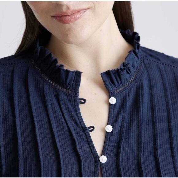 Quince Organic Cotton Textured Peasant Blouse Shirt Navy Blue Women’s S - Picture 4 of 13